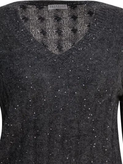 Brunello Cucinelli Dazzling Cable Knitwear Blue In Black