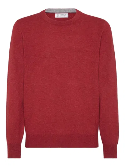 Brunello Cucinelli Cashmere Crew Neck Sweater In Red