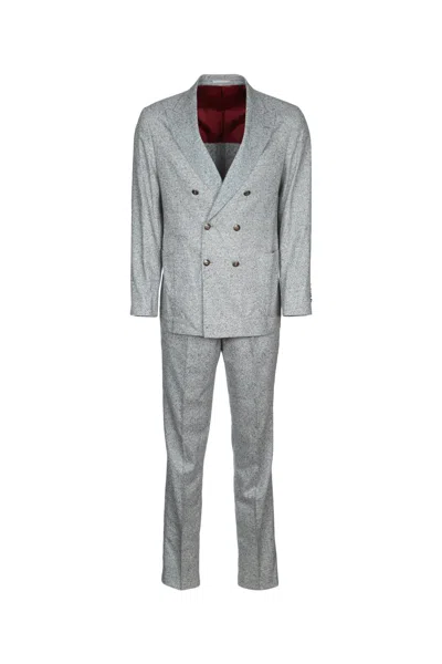 Brunello Cucinelli Tailored Suit Set Double-breasted Jacket In Gray