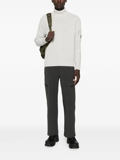 C.p. Company Ribbed Knit Turtleneck Sweater With Folded Collar And Distinctive Sleeve Patch In White