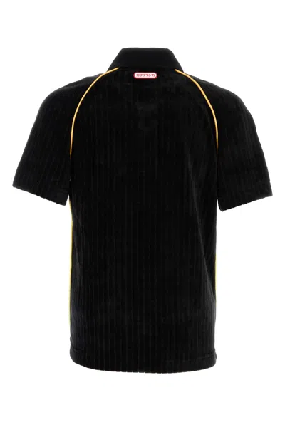 Casablanca Ribbed Collar Corduroy Polo Shirt With Short Sleeves In Black