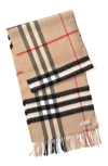 Burberry Men's Cashmere Giant Icon Scarf, Camel In Classic Check