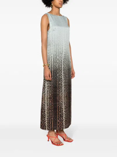 Fendi Silk Midi Dress With Gradient Design In Animal Print