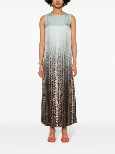 Fendi Silk Midi Dress With Gradient Design In Animal Print