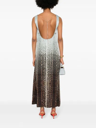 Fendi Silk Midi Dress With Gradient Design In Animal Print