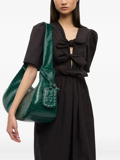 Ganni Bou Bag Croco In Green