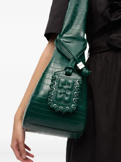 Ganni Bou Bag Croco In Green