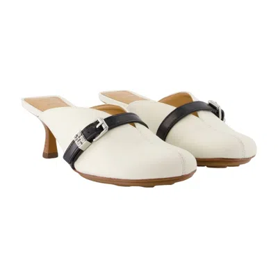 Ganni Off-white Sue Mule Heels In Animal Print