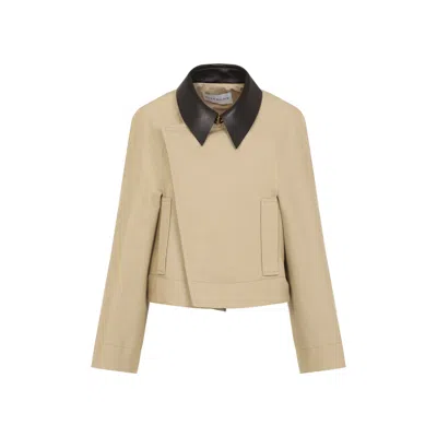 Givenchy Womens Cropped Leather-collar Cotton And Wool-blend Peacoat Beige In Brown