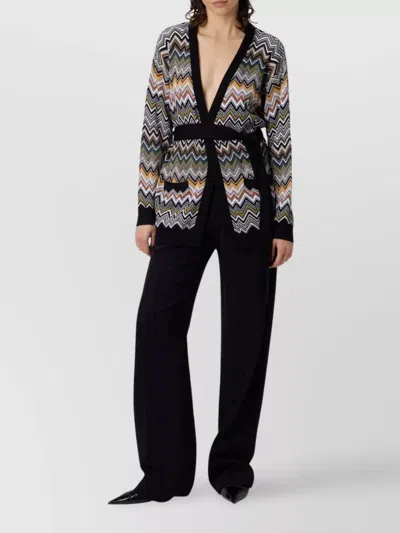Missoni Relaxed Fit Cardigan With Belt And Chevron Pattern In Multi