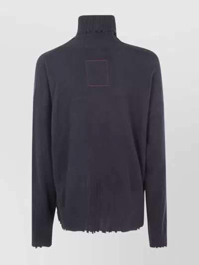 Uma Wang Asymmetric Long Sleeve Turtleneck Knit Top In Blue