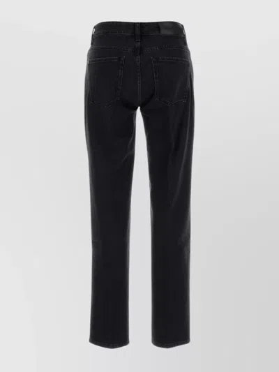 7 For All Mankind Five-pocket Stretch Denim Tapered Trousers In Black