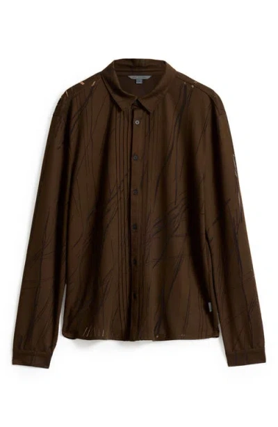 John Varvatos Phoenix Pleat Front Button-up Shirt In Brown