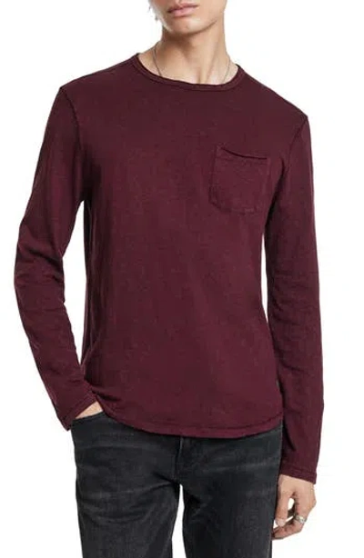 John Varvatos Sid Raw Edge Organic Cotton Long Sleeve T-shirt In Burgundy