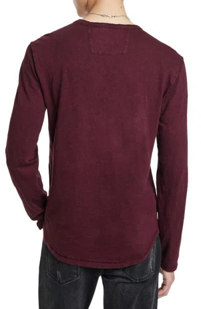 John Varvatos Sid Raw Edge Organic Cotton Long Sleeve T-shirt In Burgundy