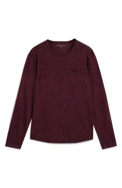 John Varvatos Sid Raw Edge Organic Cotton Long Sleeve T-shirt In Burgundy
