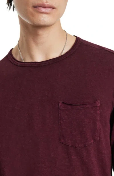 John Varvatos Sid Raw Edge Organic Cotton Long Sleeve T-shirt In Burgundy