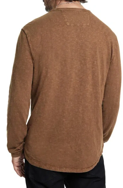 John Varvatos Sid Raw Edge Organic Cotton Long Sleeve T-shirt In Brown