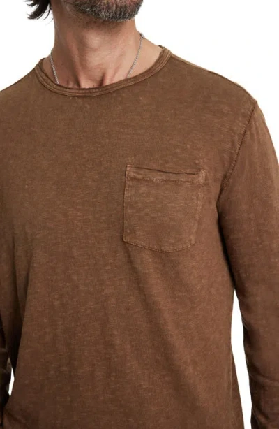 John Varvatos Sid Raw Edge Organic Cotton Long Sleeve T-shirt In Brown