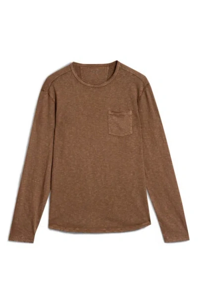 John Varvatos Sid Raw Edge Organic Cotton Long Sleeve T-shirt In Brown