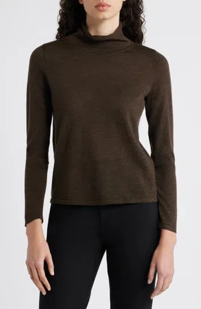Eileen Fisher Fine Gauge Wool Turtleneck Sweater In Brown