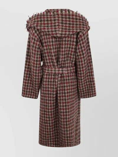 Uma Wang Checked Pattern Coat Belted Waist In Multi