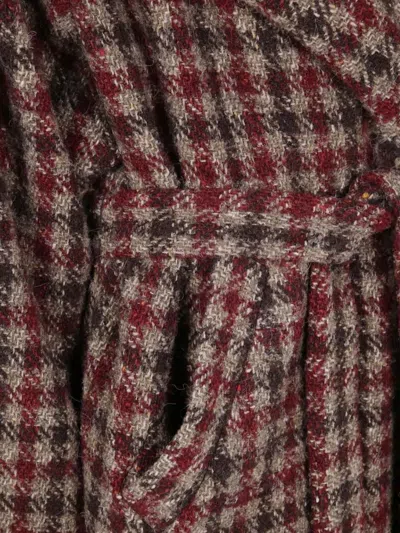 Uma Wang Checked Pattern Coat Belted Waist In Multi