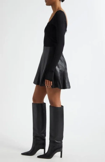 Alice And Olivia Alice + Olivia Chara Long Sleeve Mixed Media Minidress In Black