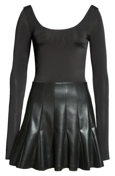 Alice And Olivia Alice + Olivia Chara Long Sleeve Mixed Media Minidress In Black