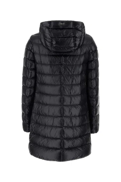 Herno Black Down Jacket With Fixed Hood And Two Front Welt Pockets With Zip In Animal Print