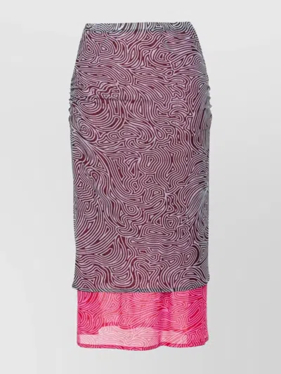 Dries Van Noten Abstract Layered Midi Skirt Turtleneck In Pink