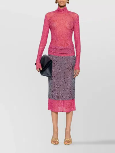 Dries Van Noten Abstract Layered Midi Skirt Turtleneck In Pink