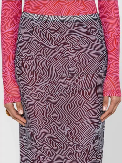 Dries Van Noten Abstract Layered Midi Skirt Turtleneck In Pink
