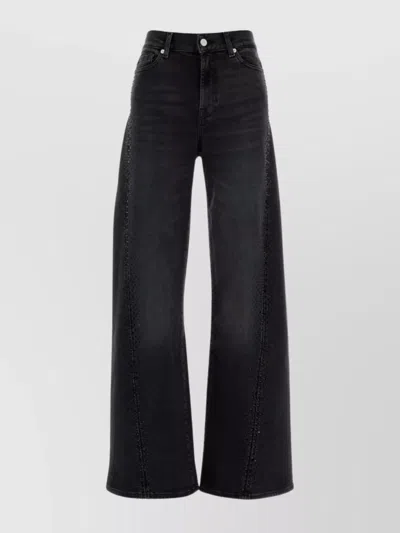 7 For All Mankind Wide-leg Jeans With Belt Loops And Pockets In Black
