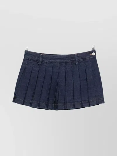 7 For All Mankind Mini Skirt With Pleated Design And Belt Loops In Blue