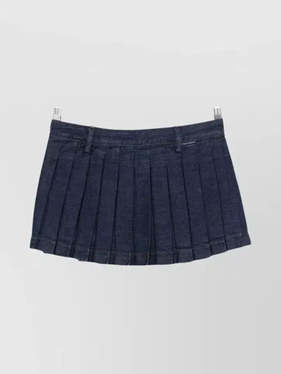 7 For All Mankind Mini Skirt With Pleated Design And Belt Loops In Blue