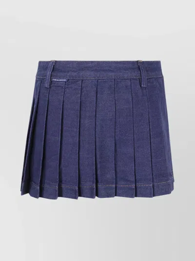 7 For All Mankind Mini Skirt With Pleated Design And Belt Loops In Blue