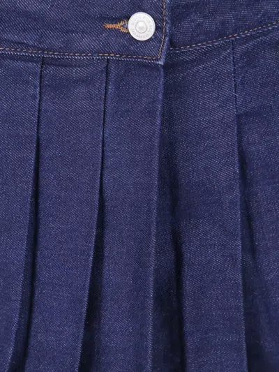 7 For All Mankind Mini Skirt With Pleated Design And Belt Loops In Blue