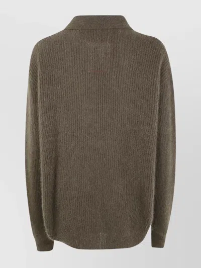 Uma Wang Long Sleeve Ribbed Polo Shirt Design In Brown