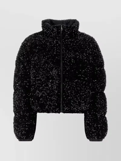 Moncler Textured Cropped Down Jacket With High Collar In Black