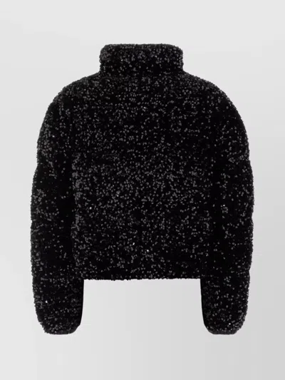 Moncler Textured Cropped Down Jacket With High Collar In Black
