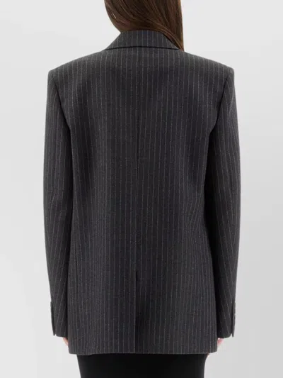 Saint Laurent Tailored Pinstripe Jacket Flap Pockets In Grey