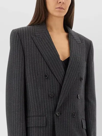 Saint Laurent Tailored Pinstripe Jacket Flap Pockets In Grey