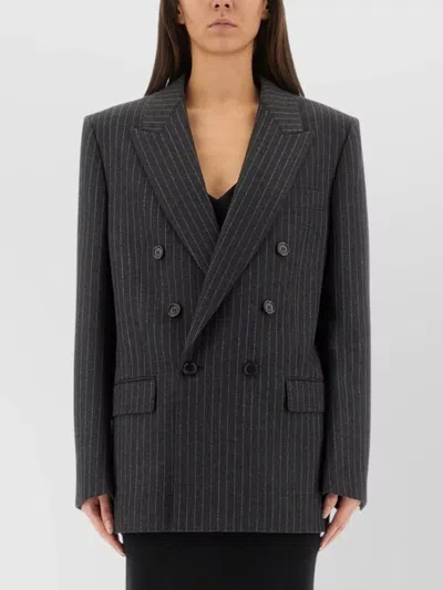 Saint Laurent Tailored Pinstripe Jacket Flap Pockets In Grey
