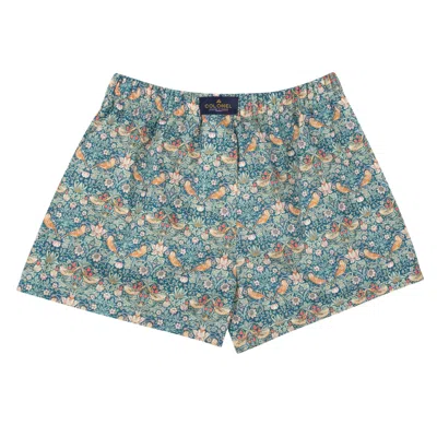 Le Colonel Men's Green / Neutrals / Red Liberty Emerald Strawberry Thief Boxer Shorts In Green