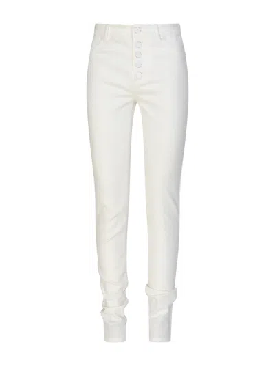 Circular Path Button Fly Skinny Jean - White In White
