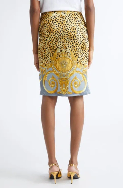Versace Skirt Cheetah Foulard On Responsible Heavy Viscose Liquid Jersey In Yellow