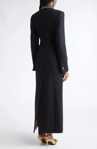 Versace Felted Studded Longline Coat In Black