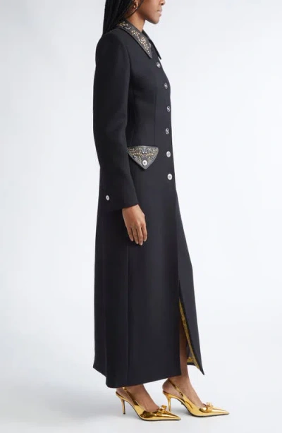 Versace Felted Studded Longline Coat In Black