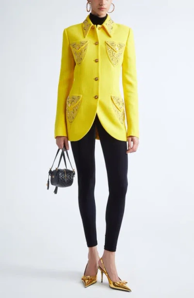 Versace Tailored Wool Crepe Jacket In Yellow